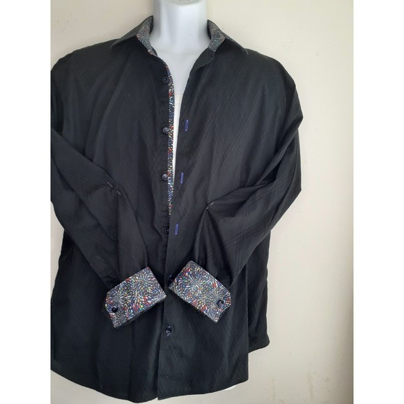 Jared Lang Button Up Shirt Mens L Large Black Geometric Flip Cuff Long Sleeves - Picture 7 of 9